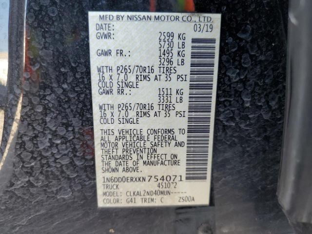Photo 10 from auction – 2019 NISSAN FRONTIER S with VIN 1N6DD0ERXKN754071