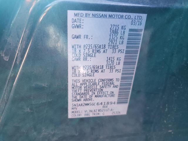 Photo 10 from auction – 2016 NISSAN PATHFINDER with VIN 5N1AR2MM5GC641894