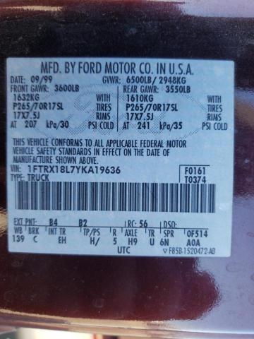 Photo 10 from auction – 2000 FORD F150 with VIN 1FTRX18L7YKA19636