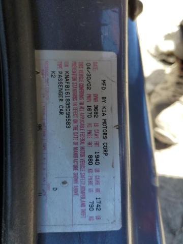 Photo 10 from auction – 2003 KIA SPECTRA GS with VIN KNAFB161835095583