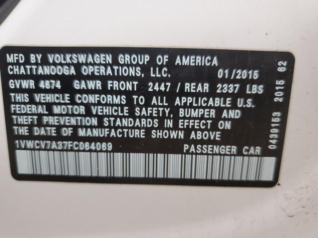 Photo 10 from auction – 2015 VOLKSWAGEN PASSAT SEL with VIN 1VWCV7A37FC064069