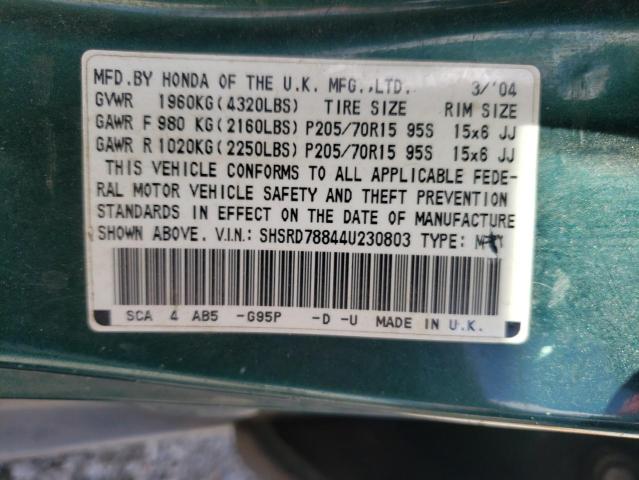 Photo 10 from auction – 2004 HONDA CR-V EX with VIN SHSRD78844U230803