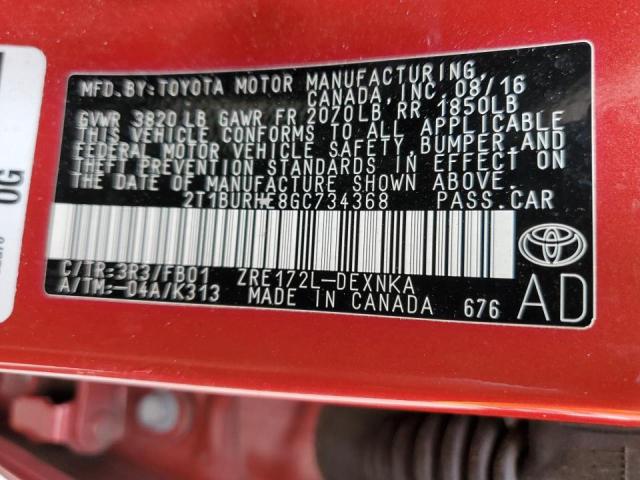 Photo 10 from auction – 2016 TOYOTA COROLLA L with VIN 2T1BURHE8GC734368