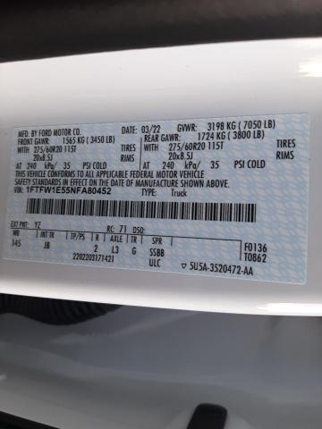 Photo 10 from auction – 2022 FORD F150 SUPER with VIN 1FTFW1E55NFA80452