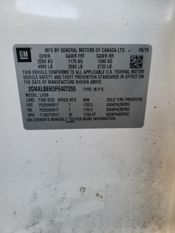 Photo 10 from auction – 2015 CHEVROLET EQUINOX LT with VIN 2GNALBEK5F6407255