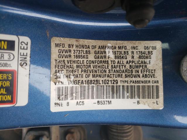 Photo 10 from auction – 2008 HONDA CIVIC EX with VIN 1HGFA16828L102129