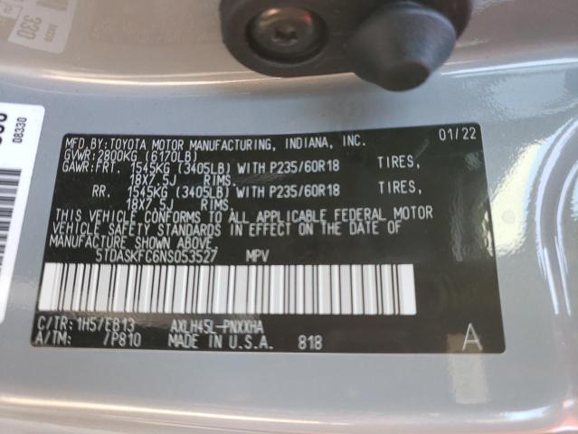 Photo 10 from auction – 2022 TOYOTA SIENNA XLE with VIN 5TDASKFC6NS053527