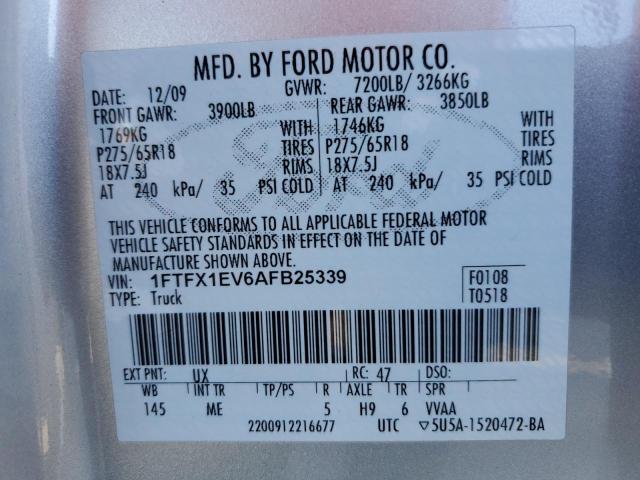 Photo 10 from auction – 2010 FORD F150 SUPER with VIN 1FTFX1EV6AFB25339