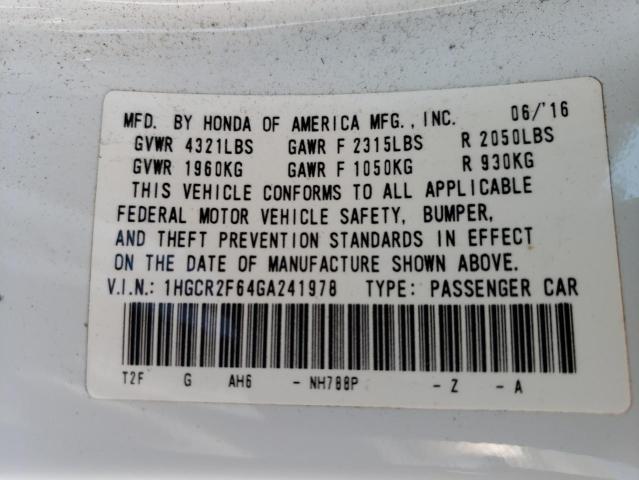 Photo 10 from auction – 2016 HONDA ACCORD SPO with VIN 1HGCR2F64GA241978