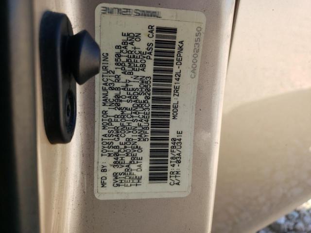 Photo 10 from auction – 2012 TOYOTA COROLLA ba with VIN 5YFBU4EE3CP020553