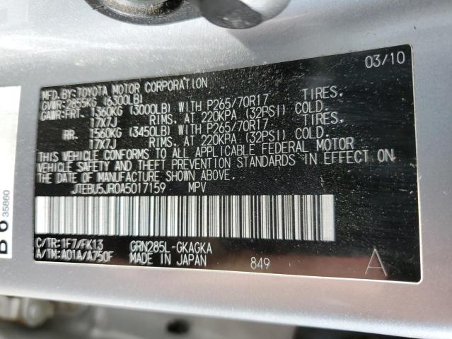 Photo 10 from auction – 2010 TOYOTA 4RUNNER SR with VIN JTEBU5JR0A5017159