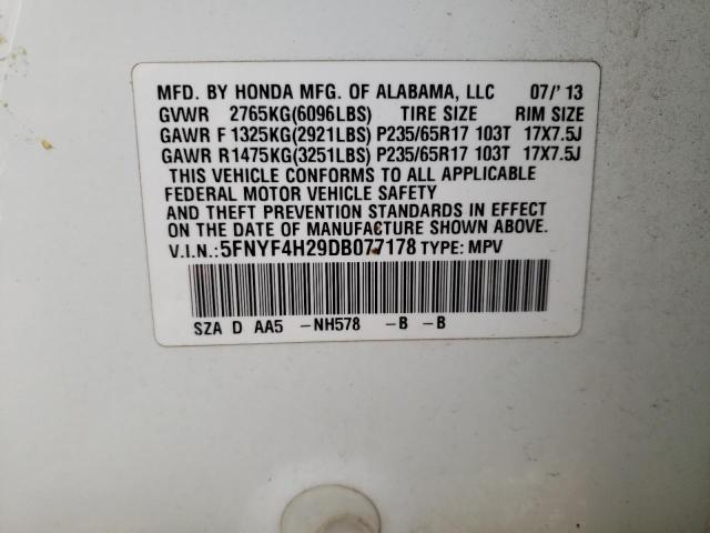 Photo 10 from auction – 2013 HONDA PILOT LX with VIN 5FNYF4H29DB077178