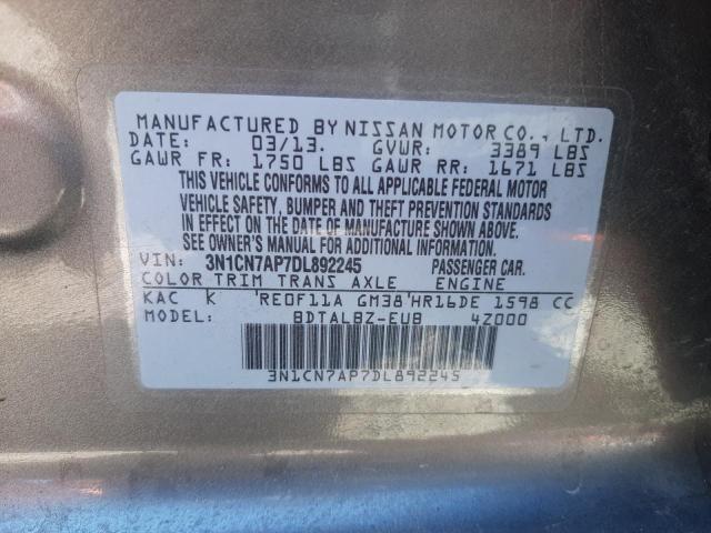 Photo 10 from auction – 2013 NISSAN VERSA S with VIN 3N1CN7AP7DL892245