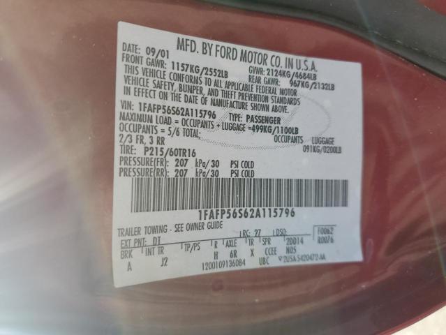Photo 10 from auction – 2002 FORD TAURUS SEL with VIN 1FAFP56S62A115796