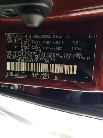 Photo 10 from auction – 2017 TOYOTA HIGHLANDER with VIN 5TDJZRFHXHS359165