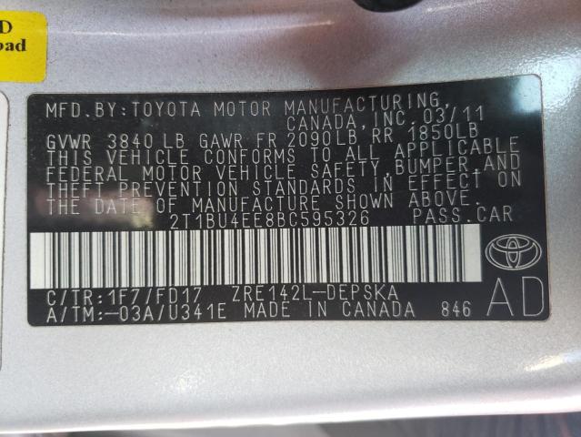 Photo 10 from auction – 2011 TOYOTA COROLLA BA with VIN 2T1BU4EE8BC595326