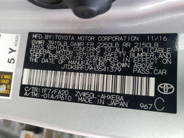 Photo 10 from auction – 2017 TOYOTA PRIUS with VIN JTDKBRFU9H3541379