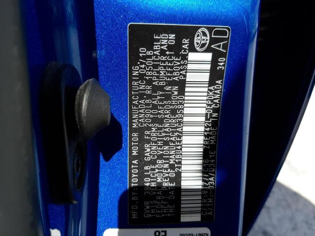Photo 10 from auction – 2010 TOYOTA COROLLA BA with VIN 2T1BU4EE7AC395830