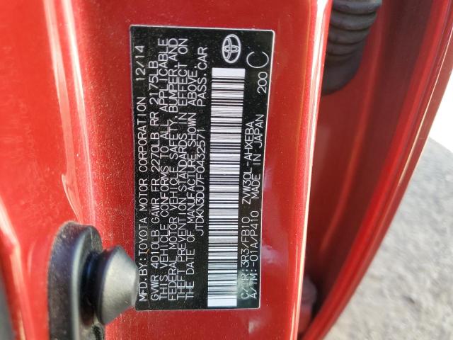 Photo 10 from auction – 2015 TOYOTA PRIUS with VIN JTDKN3DU7F0432571