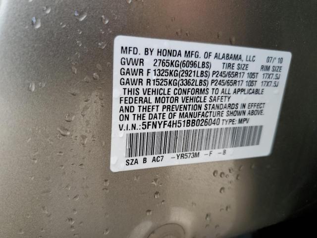 Photo 10 from auction – 2011 HONDA PILOT EXL with VIN 5FNYF4H51BB026040