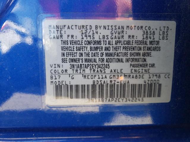 Photo 10 from auction – 2014 NISSAN SENTRA S with VIN 3N1AB7AP2EY342245