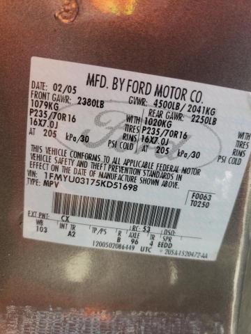 Photo 10 from auction – 2005 FORD ESCAPE XLT with VIN 1FMYU03175KD51698