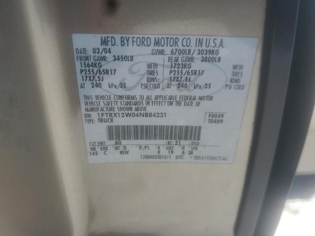 Photo 10 from auction – 2004 FORD F150 with VIN 1FTRX12W04NB84231