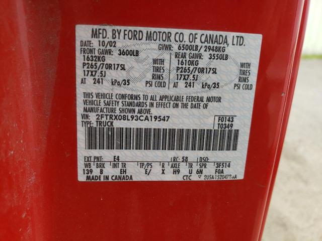 Photo 10 from auction – 2003 FORD F150 with VIN 2FTRX08L93CA19547