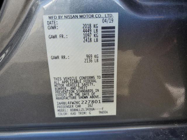 Photo 10 from auction – 2019 NISSAN ALTIMA PLA with VIN 1N4BL4FW2KC227801