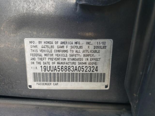 Photo 10 from auction – 2003 ACURA 3.2TL TYPE with VIN 19UUA56883A052324