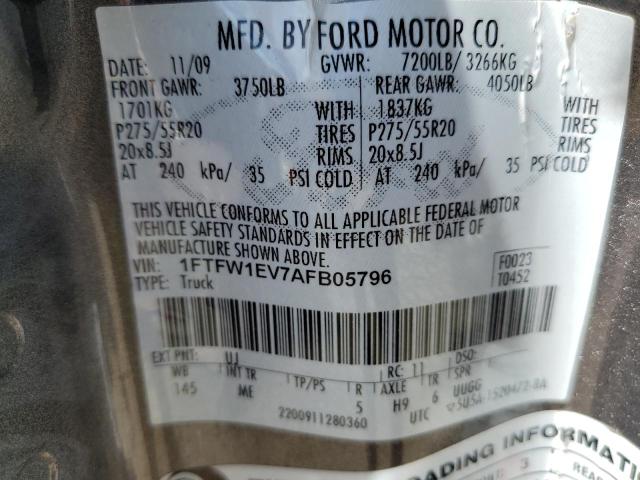 Photo 10 from auction – 2010 FORD F150 SUPER with VIN 1FTFW1EV7AFB05796
