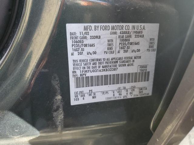 Photo 10 from auction – 2003 FORD ESCAPE XLT with VIN 1FMYU03163KB32387