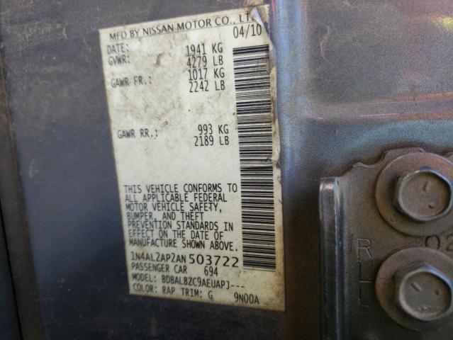 Photo 10 from auction – 2010 NISSAN ALTIMA BAS with VIN 1N4AL2AP2AN503722
