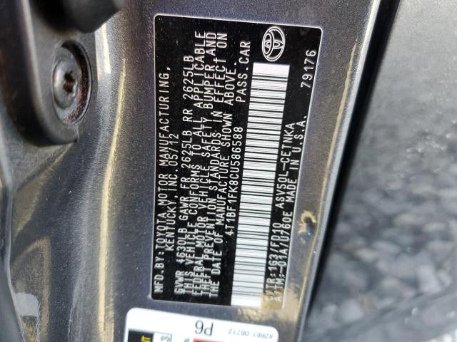 Photo 10 from auction – 2012 TOYOTA CAMRY BASE with VIN 4T1BF1FK8CU586588
