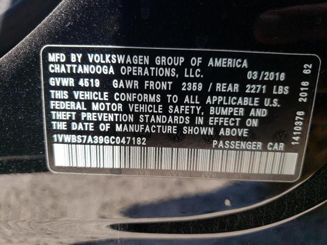 Photo 10 from auction – 2016 VOLKSWAGEN PASSAT SE with VIN 1VWBS7A39GC047182