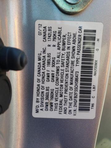 Photo 10 from auction – 2012 HONDA CIVIC LX with VIN 2HGFB2F55CH586473