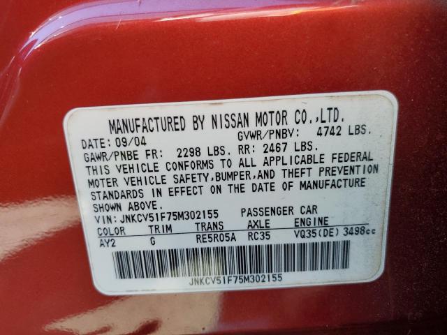 Photo 10 from auction – 2005 INFINITI G35 with VIN JNKCV51F75M302155
