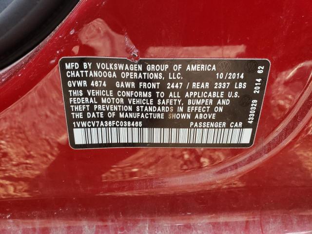 Photo 10 from auction – 2015 VOLKSWAGEN PASSAT SEL with VIN 1VWCV7A36FC038465