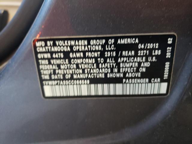 Photo 10 from auction – 2012 VOLKSWAGEN PASSAT SE with VIN 1VWBP7A33CC086569