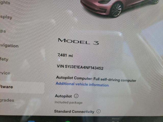 Photo 9 from auction – 2022 TESLA MODEL 3 with VIN 5YJ3E1EA4NF143452