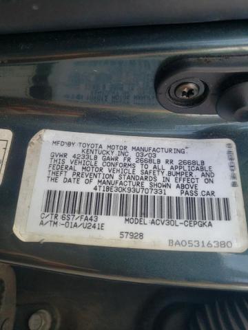 Photo 10 from auction – 2003 TOYOTA CAMRY with VIN 4T1BE30K93U707331