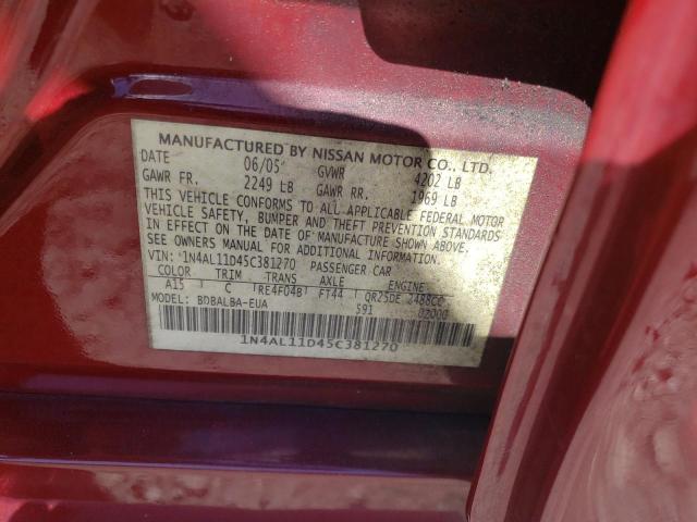 Photo 10 from auction – 2005 NISSAN ALTIMA S with VIN 1N4AL11D45C381270