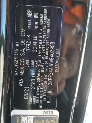 Photo 10 from auction – 2021 KIA FORTE FE with VIN 3KPF24AD8ME402908
