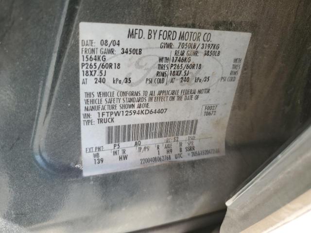 Photo 10 from auction – 2004 FORD F150 SUPER with VIN 1FTPW12594KD64407