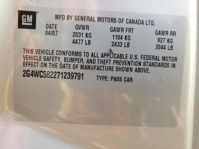 Zdjęcie 10 z aukcji – 2007 BUICK LACROSSE C z VIN 2G4WC582271239791