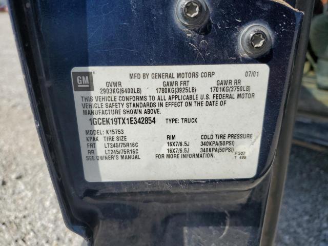 Photo 10 from auction – 2001 CHEVROLET SILVERADO with VIN 1GCEK19TX1E342854