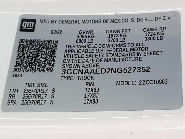 Photo 10 from auction – 2022 CHEVROLET SILVERADO with VIN 3GCNAAED2NG527352