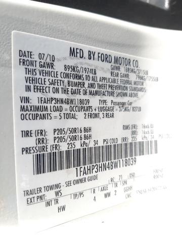 Photo 10 from auction – 2011 FORD FOCUS SEL with VIN 1FAHP3HN4BW118039