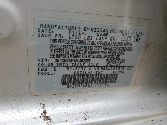 Photo 10 from auction – 2014 NISSAN VERSA with VIN 3N1CN7AP1EL852356