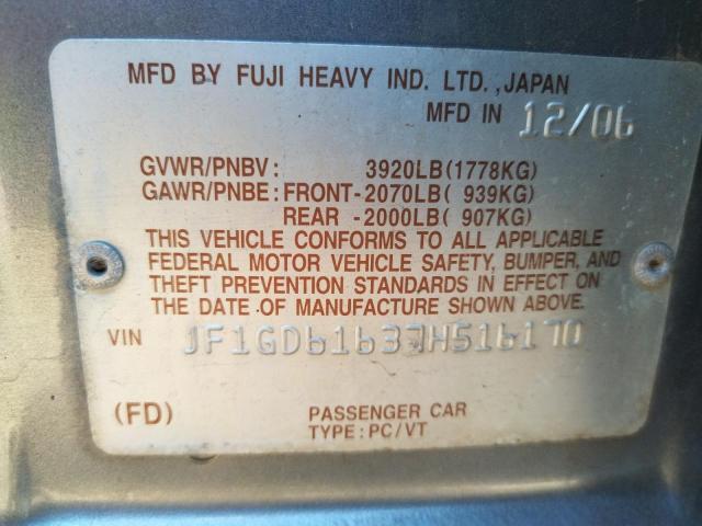 Photo 10 from auction – 2007 SUBARU IMPREZA 2. with VIN JF1GD61637H516170